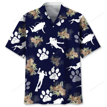 scuba diving dog tropical hawaiian shirt