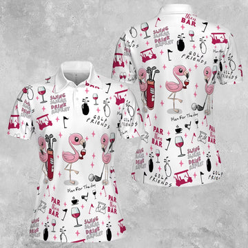 Flamingo Golf And Wine Polo Shirt For Women