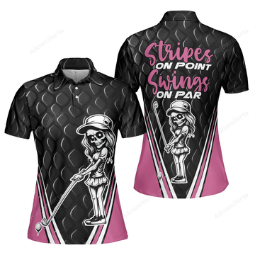 Stripes On Point, Swings On Par Golf Polo Shirt For Women
