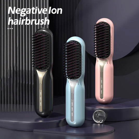 Mini Rechargeable Wireless Dual-Purpose Hair Comb for Straight and Curly Hair Styles with Negative Ion Technology