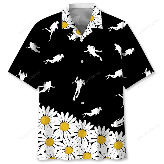 scuba diving daisy flower hawaiian shirt