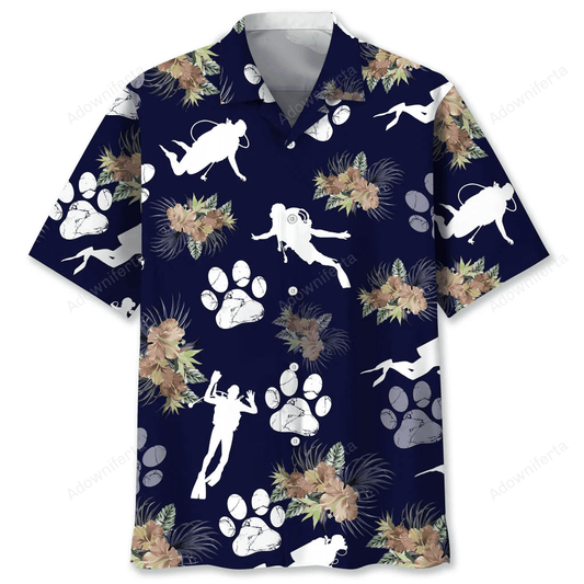 scuba diving dog tropical hawaiian shirt