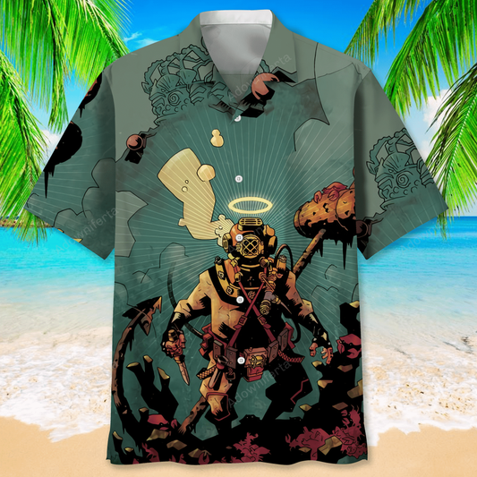 Scuba Diving Gray Hawaiian Shirt