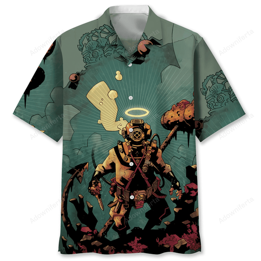 Scuba Diving Gray Hawaiian Shirt