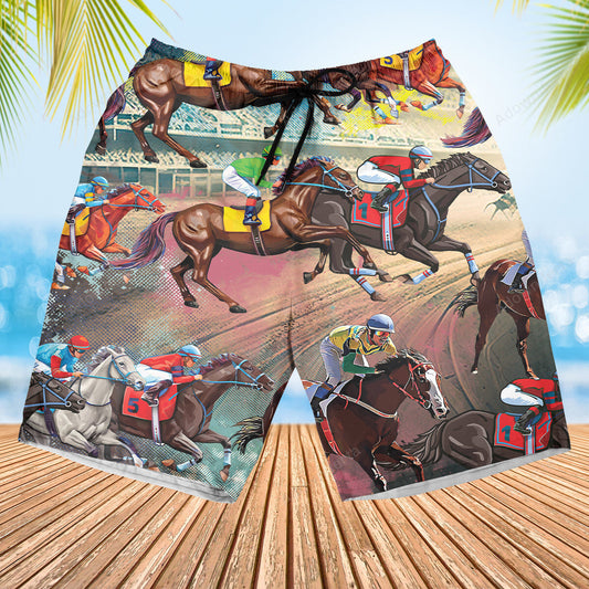 Horse Racing Color Hawaiian Shorts