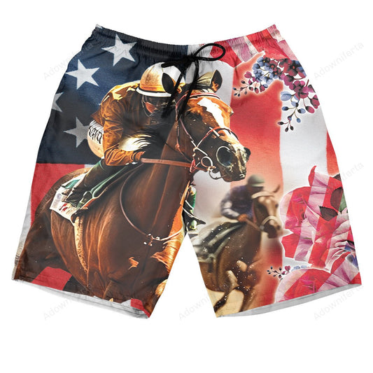 Horse Racing Rose Hawaiian Shorts