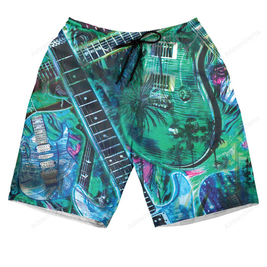 Guitar Tropical Hawaiian Shorts