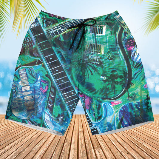 Guitar Tropical Hawaiian Shorts