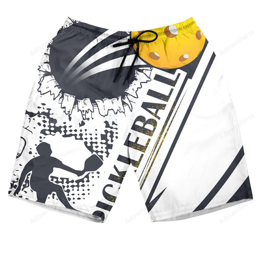 Pickleball White Black Hawaiian Shorts
