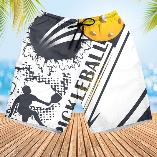 Pickleball White Black Hawaiian Shorts