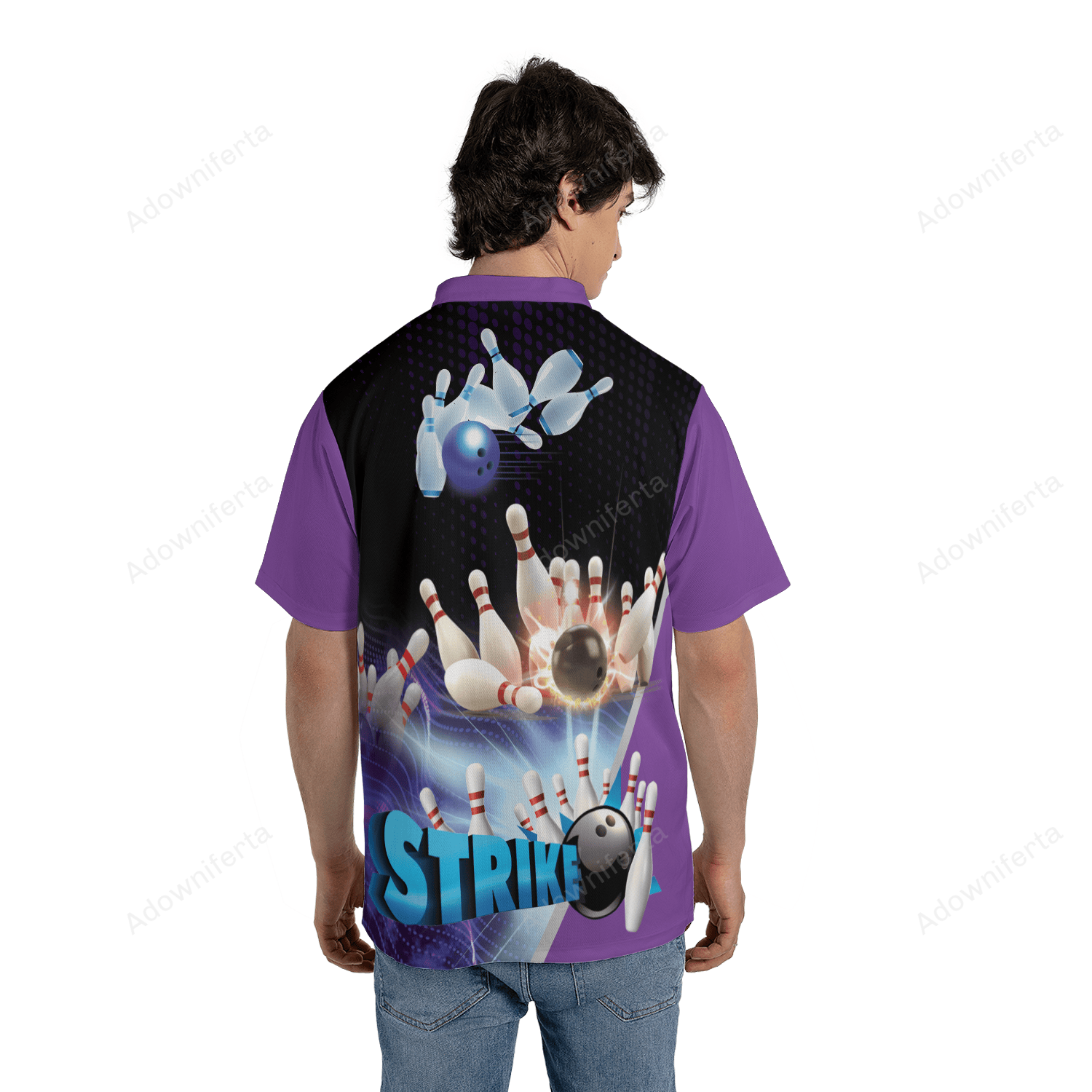 10 Pins Strike Purple Bowling Jersey Shirt