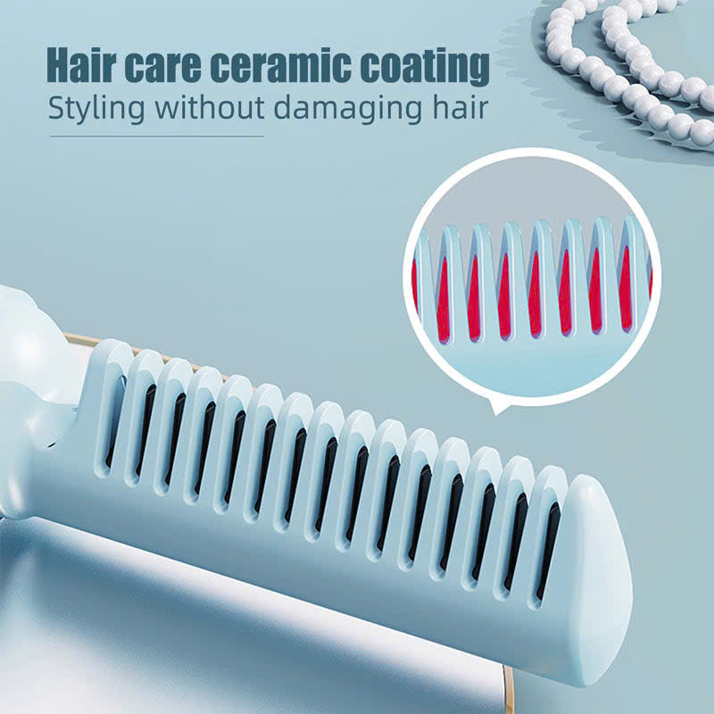 Dual-Purpose Mini Wireless Rechargeable Hair Comb for Straightening and Curling with Negative Ion Technology