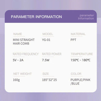 Dual-Purpose Mini Wireless Rechargeable Hair Comb for Straightening and Curling with Negative Ion Technology