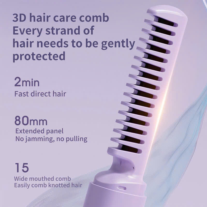 Dual-Purpose Mini Wireless Rechargeable Hair Comb for Straightening and Curling with Negative Ion Technology