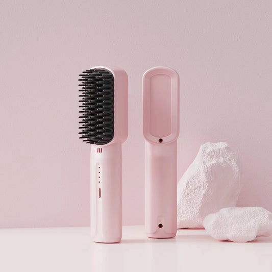 Mini Rechargeable Wireless Hair Straightening Comb with Negative Ion Technology for Soft Hair Care