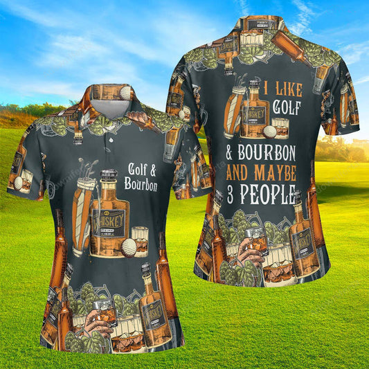 I Like Golf And Bourbon Drinking Golfing Polo Shirt For Women