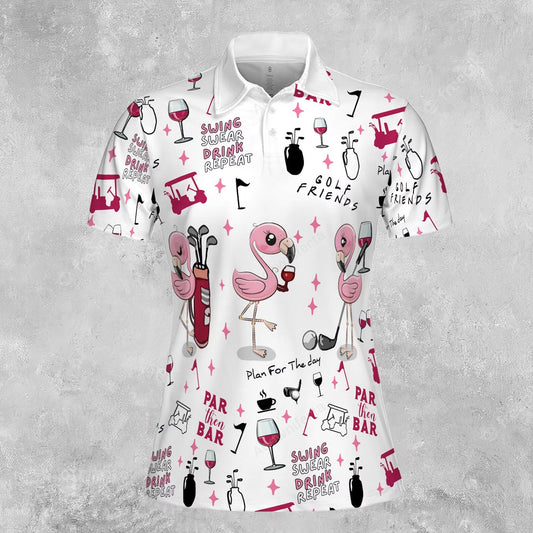 Flamingo Golf And Wine Polo Shirt For Women