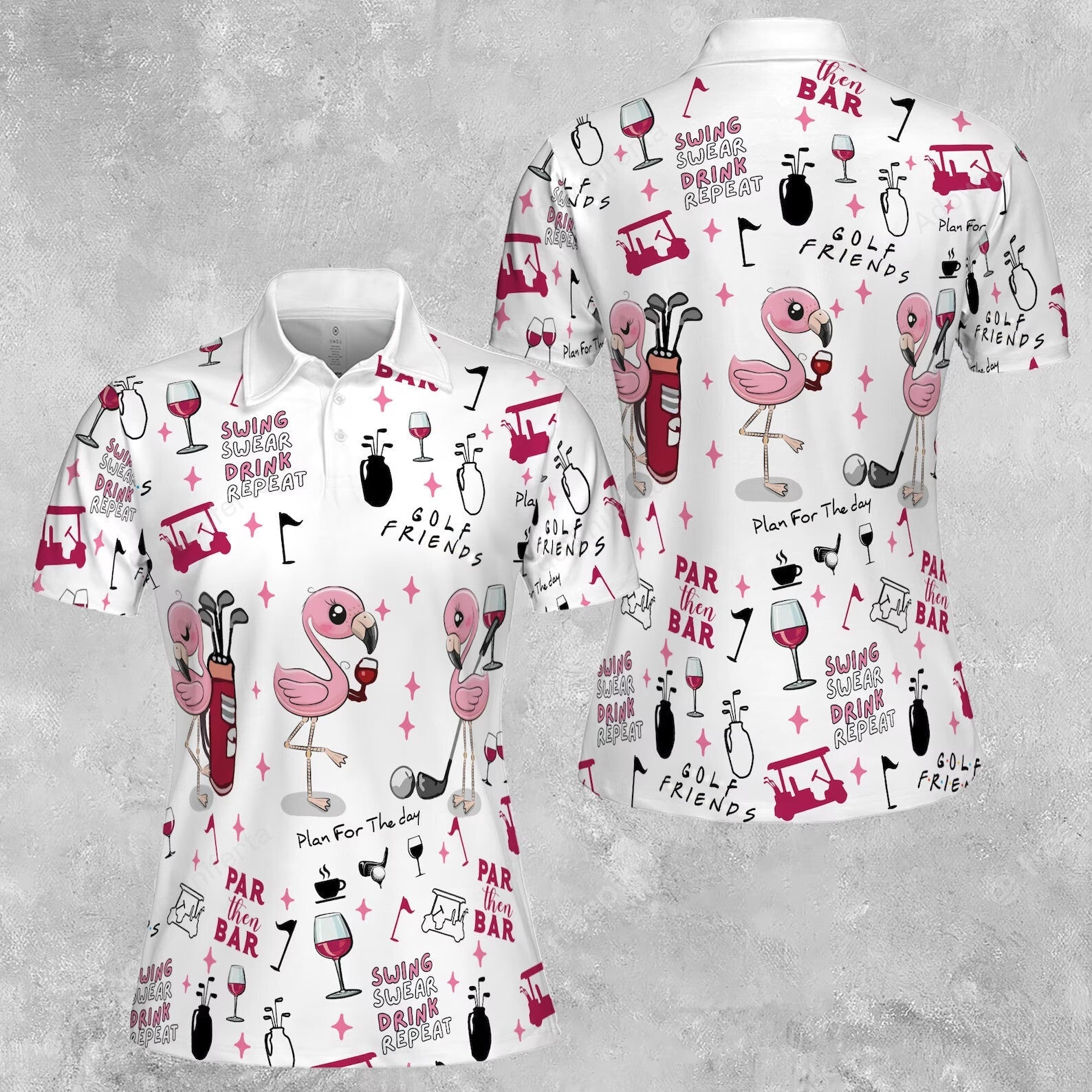Flamingo Golf And Wine Polo Shirt For Women