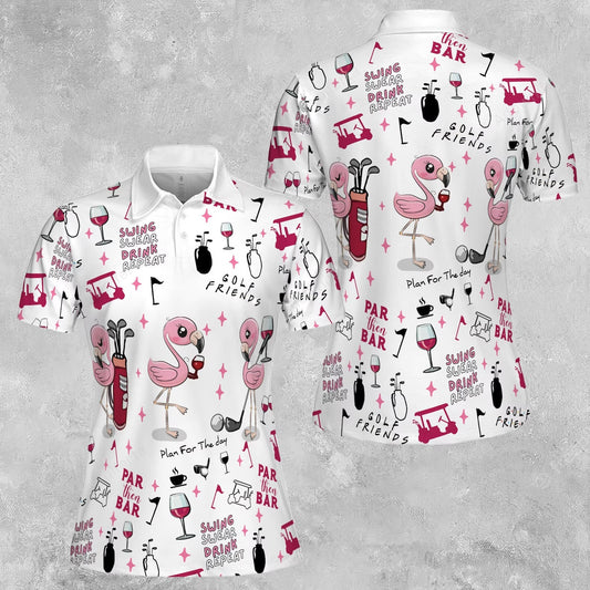 Flamingo Golf And Wine Polo Shirt For Women