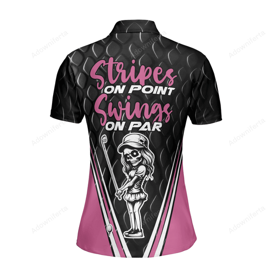 Stripes On Point, Swings On Par Golf Polo Shirt For Women