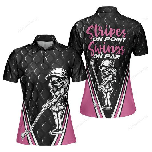 Stripes On Point, Swings On Par Golf Polo Shirt For Women