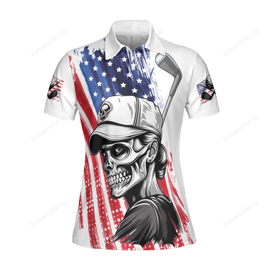 American Flag Skull Girl Golf Polo Shirt For Women