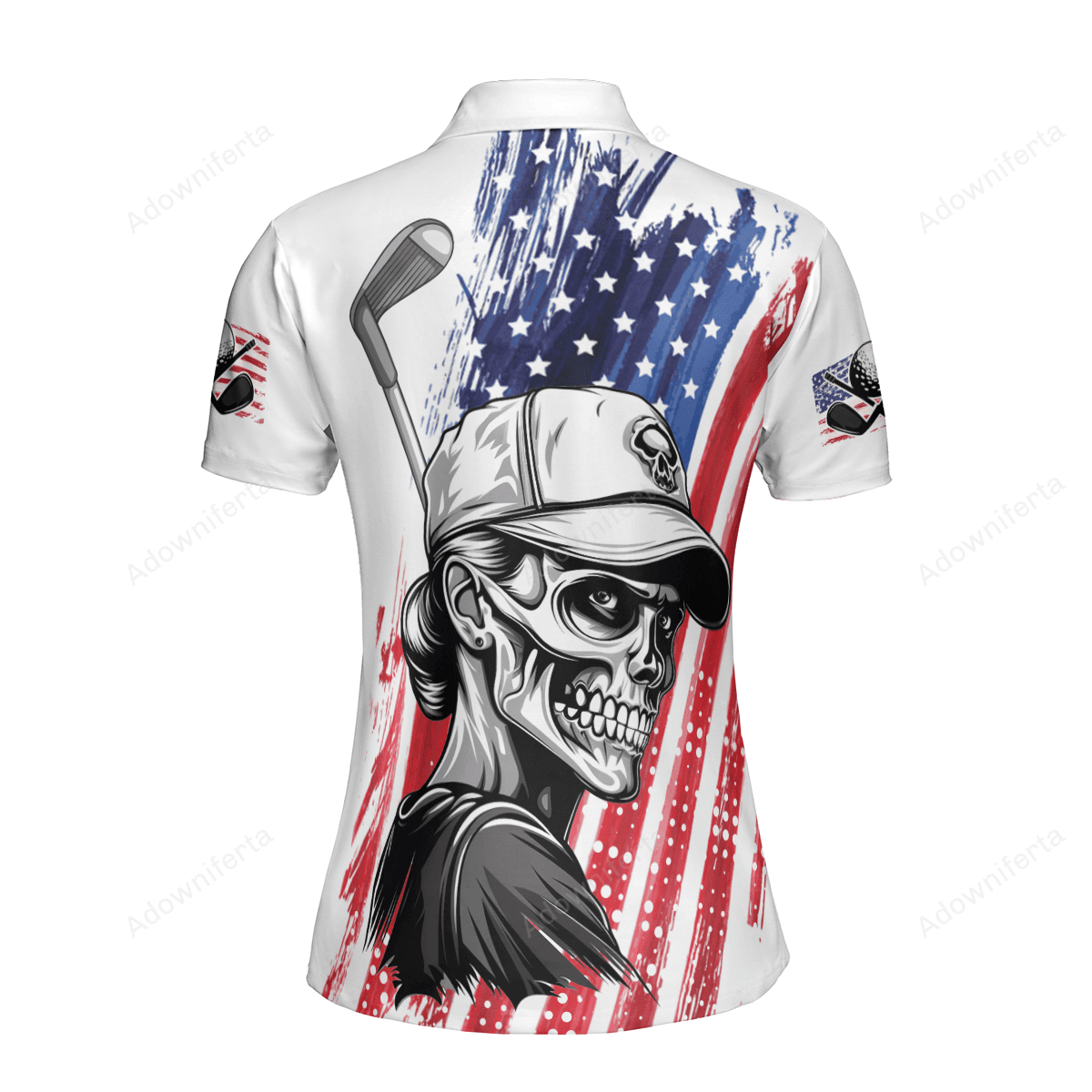 American Flag Skull Girl Golf Polo Shirt For Women