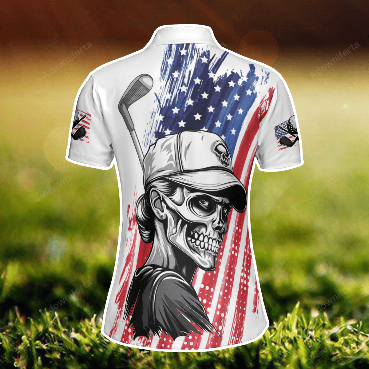 American Flag Skull Girl Golf Polo Shirt For Women