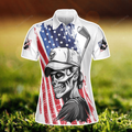 American Flag Skull Girl Golf Polo Shirt For Women