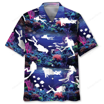 Diving With Neon Coral Ocean Hawaiian Shirt