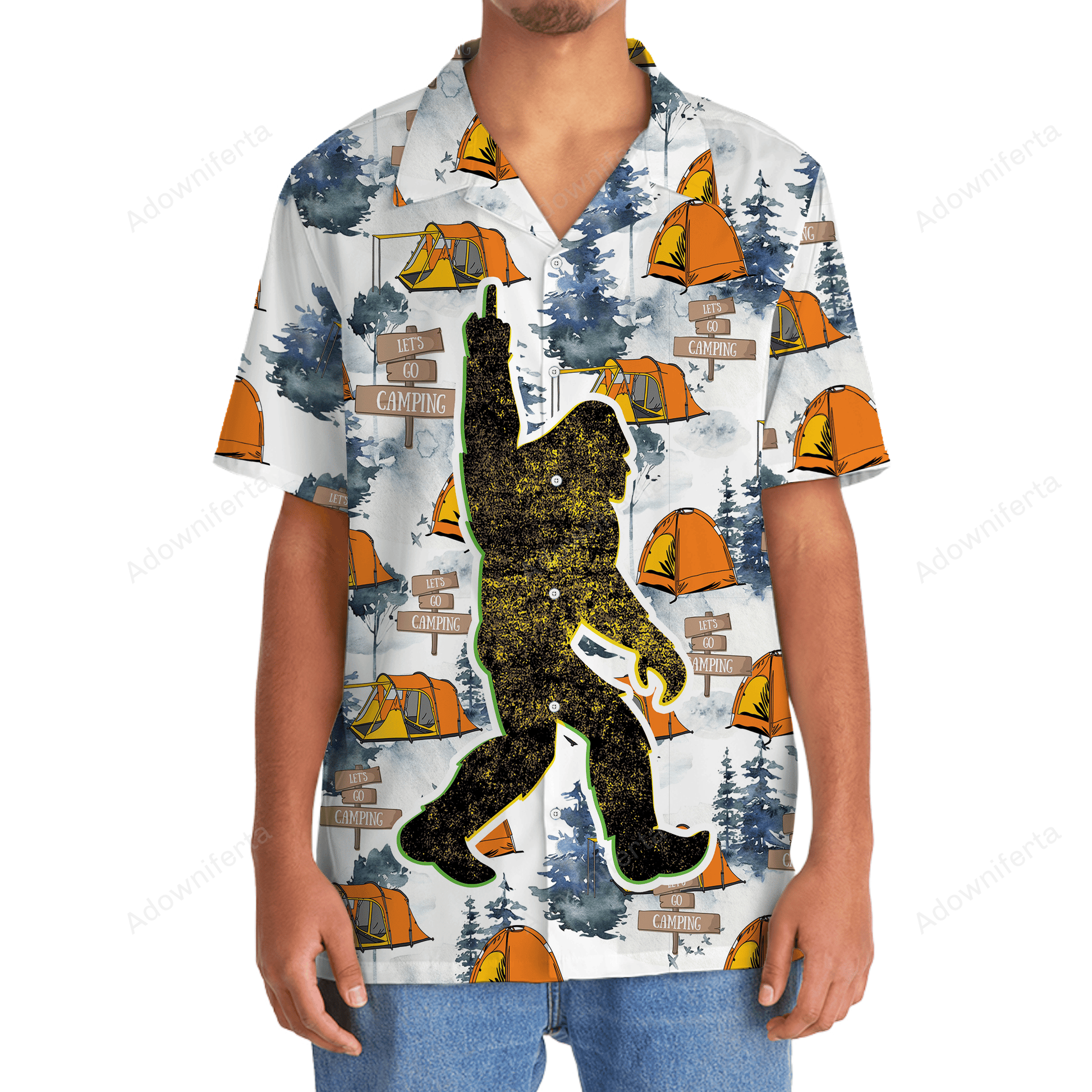 Bigfoot Let's Go Camping Hawaiian Shirt