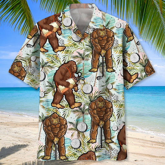 Funny Bigfoot Golf Player Hawaiian Shirt