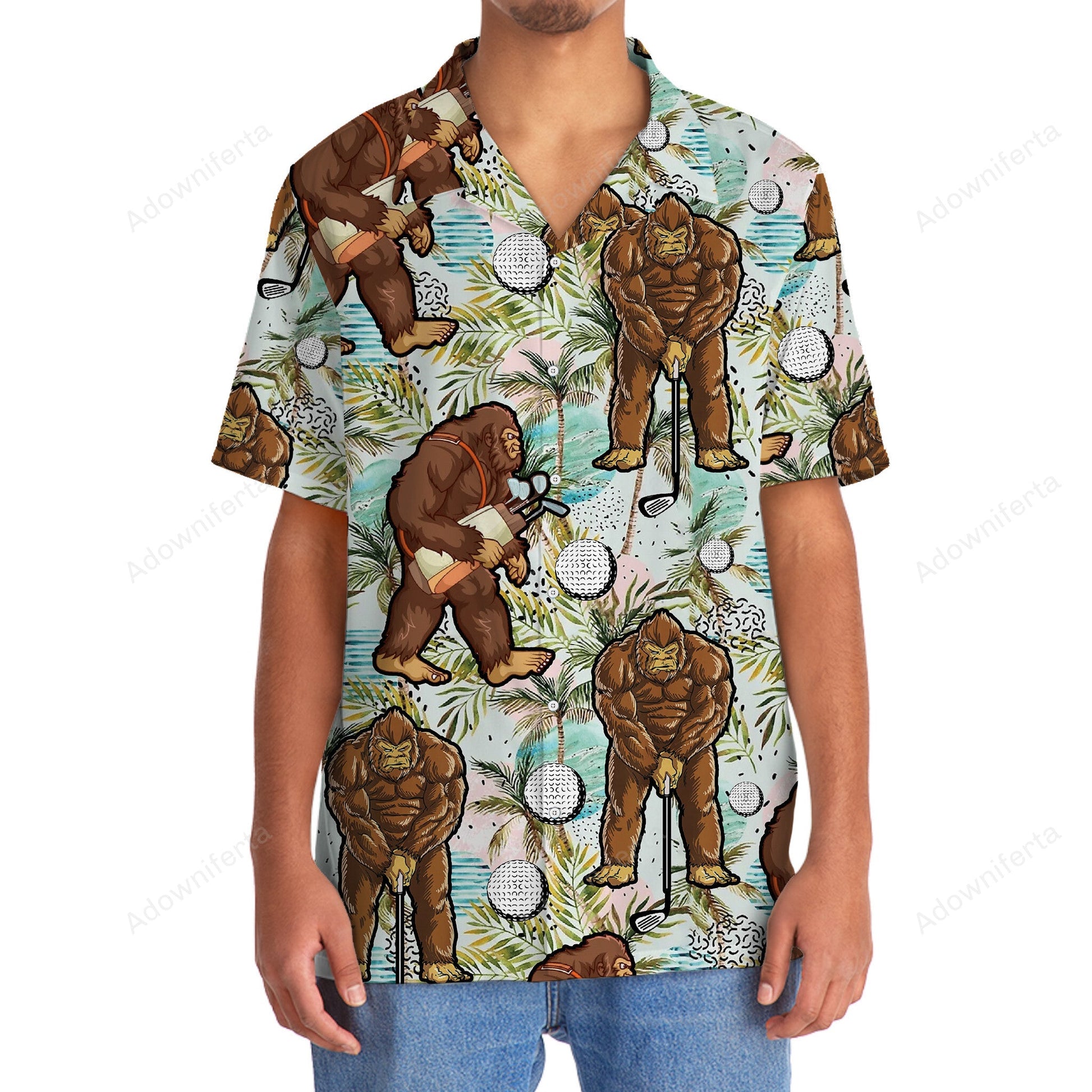 Funny Bigfoot Golf Player Hawaiian Shirt