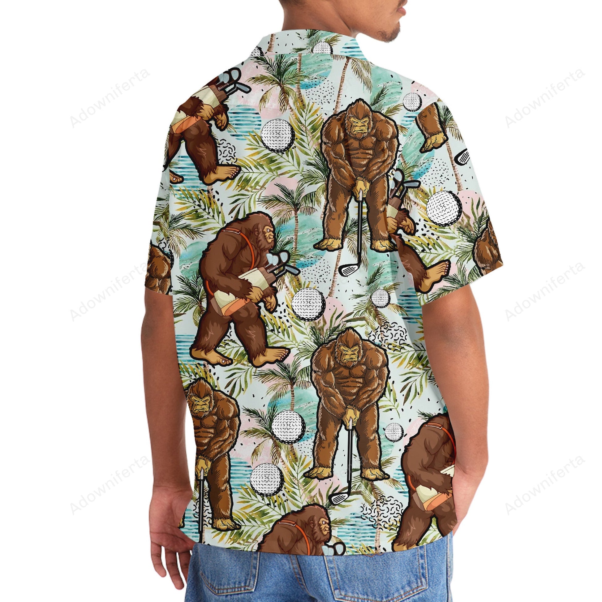 Funny Bigfoot Golf Player Hawaiian Shirt