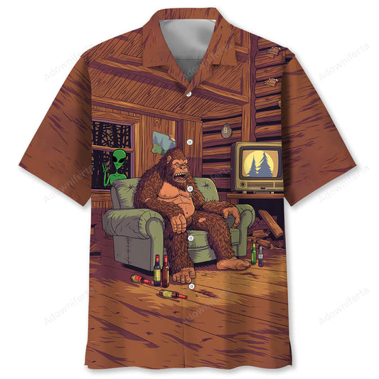 Alien Stalk Bigfoot House Hawaiian Shirt