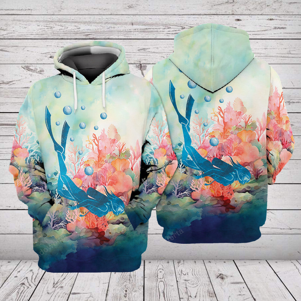 Diving Water Color Coral Reef All Over Print