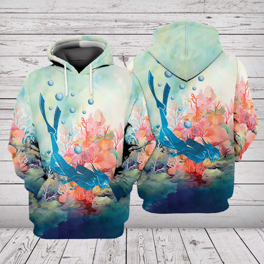 Diving Water Color Coral Reef All Over Print