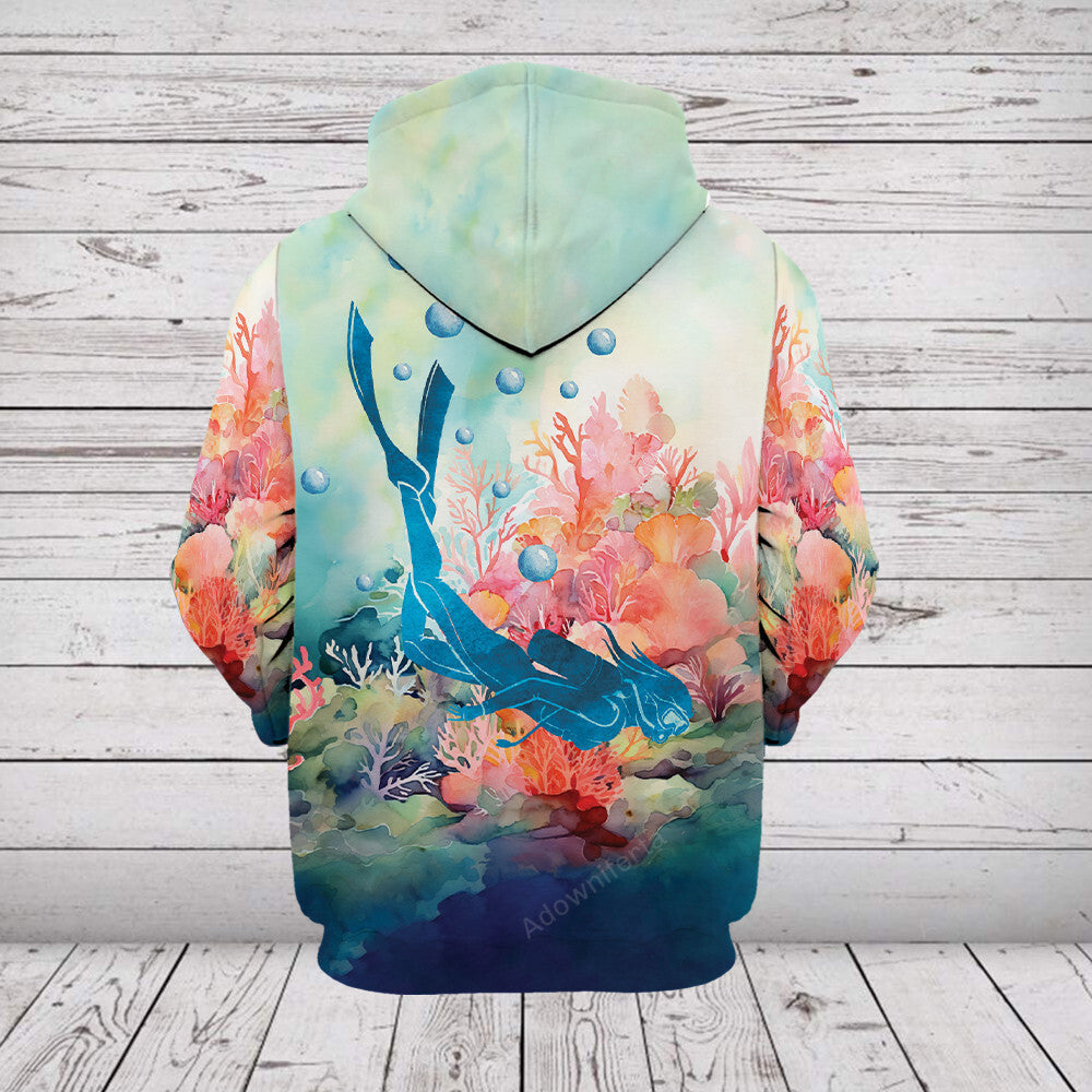 Diving Water Color Coral Reef All Over Print