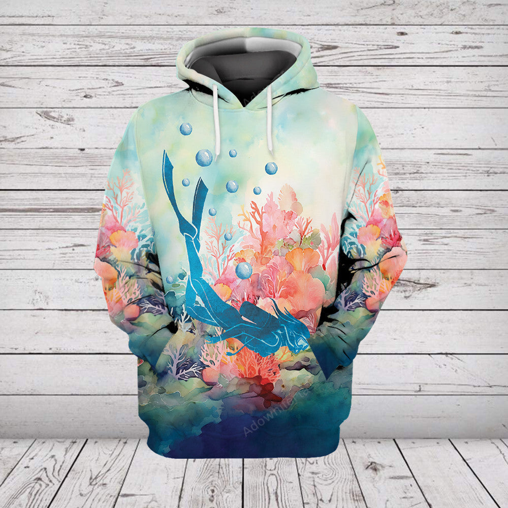 Diving Water Color Coral Reef All Over Print