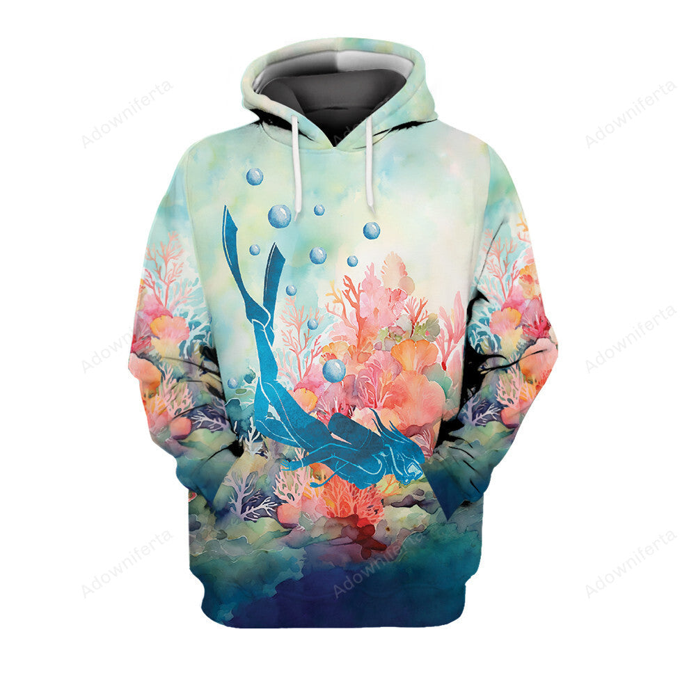 Diving Water Color Coral Reef All Over Print
