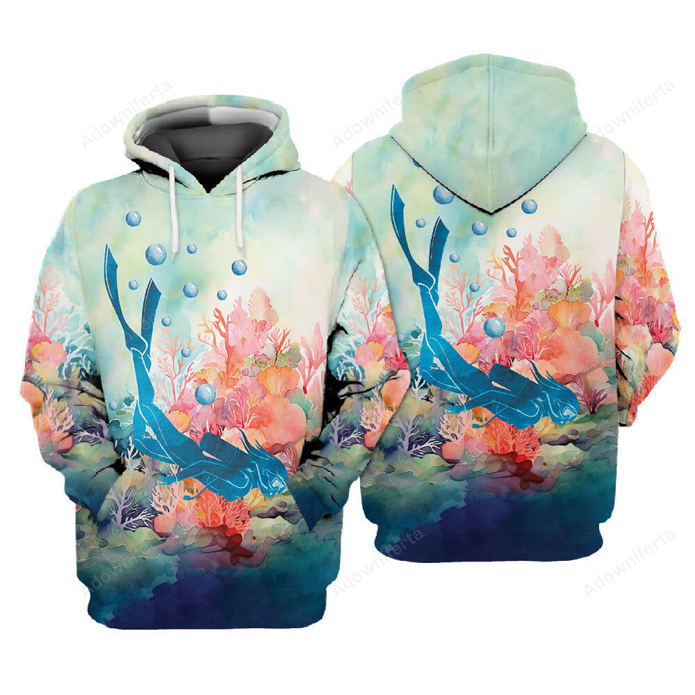 Diving Water Color Coral Reef All Over Print