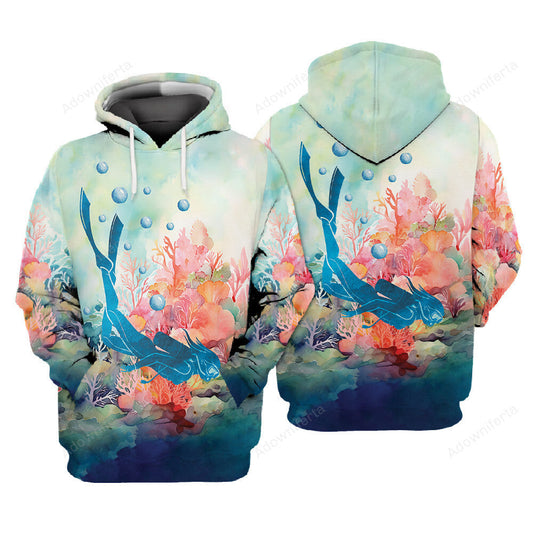 Diving Water Color Coral Reef All Over Print
