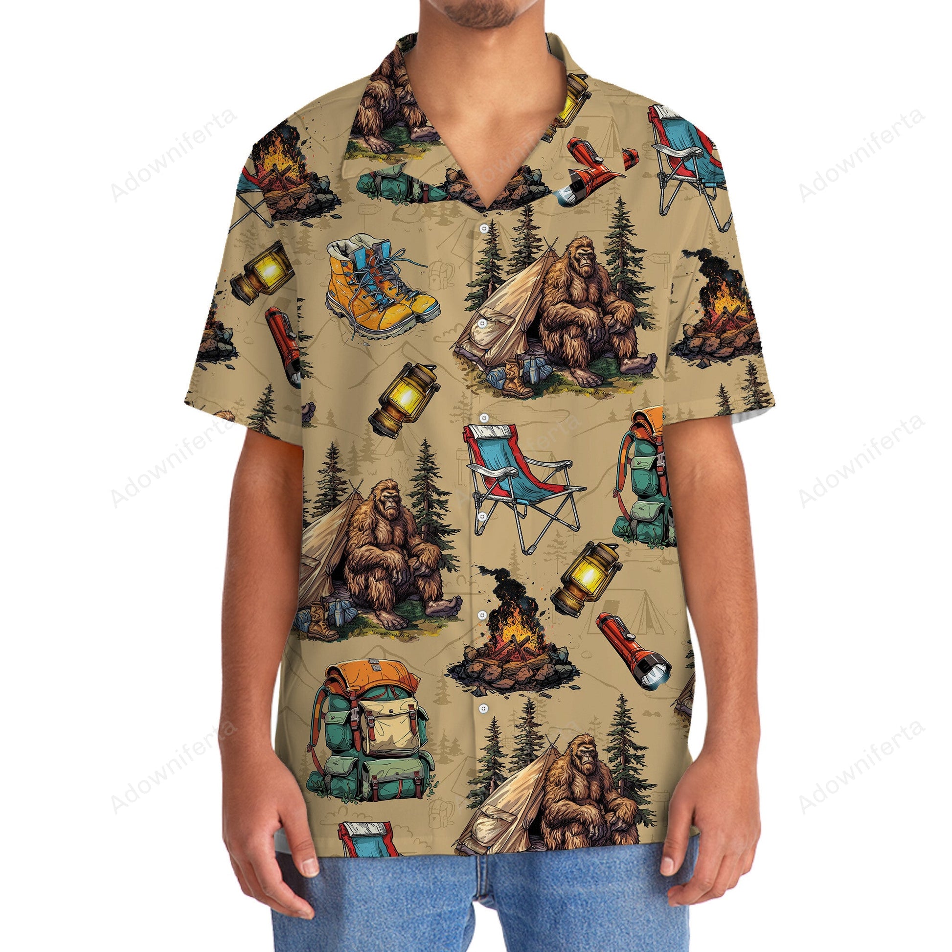 Bigfoot Camping Vintage Hawaiian Shirt
