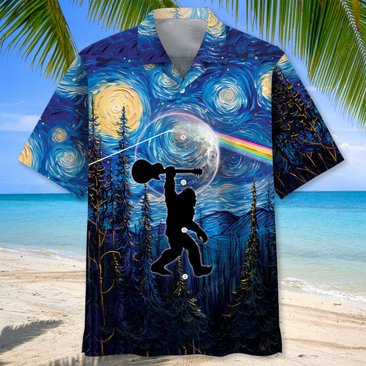 Bigfoot Guitar Starry Night Hawaiian Shirt