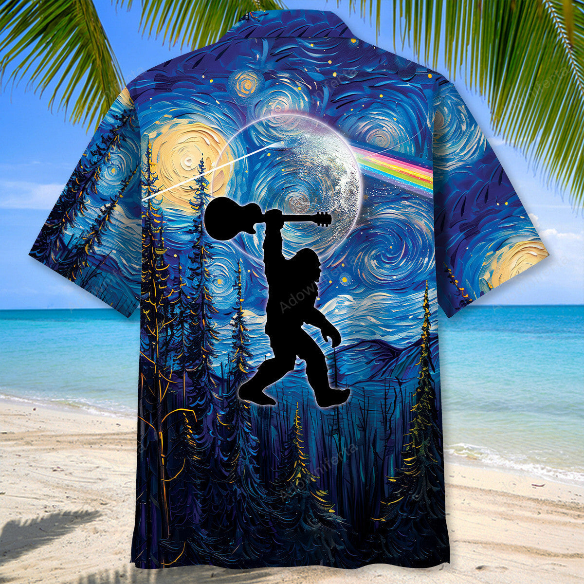 Bigfoot Guitar Starry Night Hawaiian Shirt