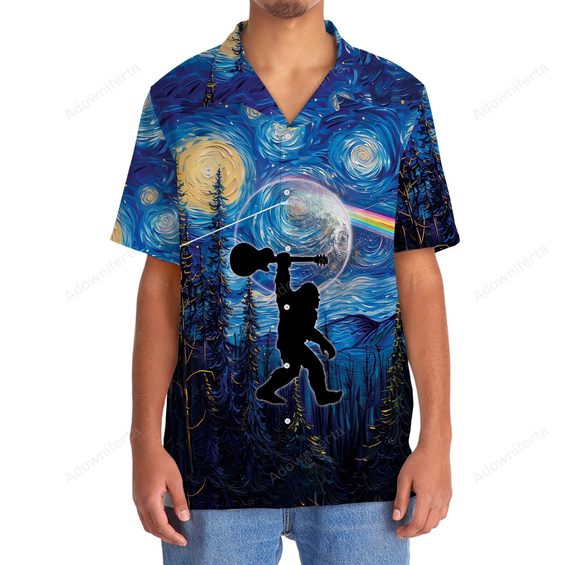 Bigfoot Guitar Starry Night Hawaiian Shirt