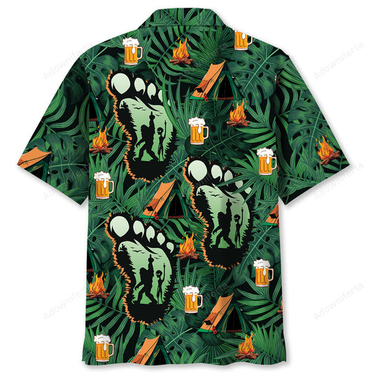 Camping Bigfoot Alien Fire and Beer Hawaiian Shirt