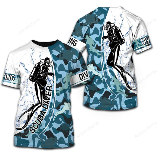 Scuba Diving Water Camouflage T-Shirt For Men & Women