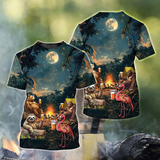 Camping Bigfoot Beat Sloth Flamingo T-Shirt For Men & Women