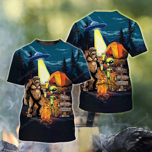 Camping Alien Bigfoot Area 51 T-Shirt For Men & Women
